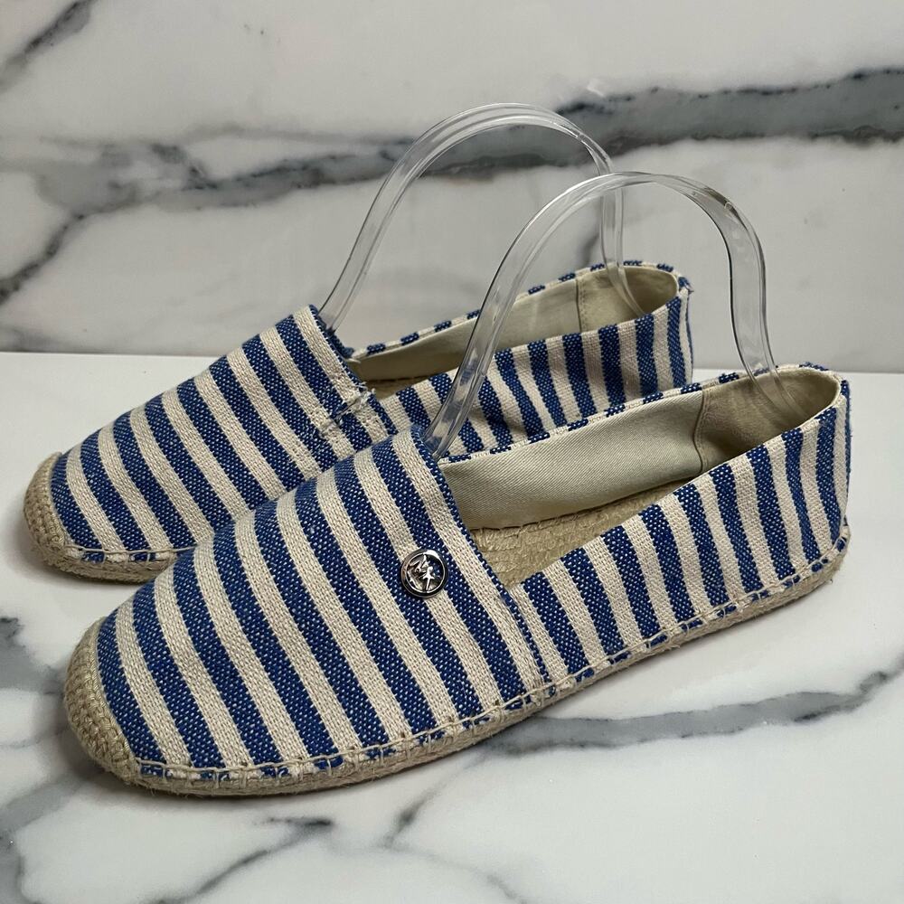 MICHAEL Michael Kors Women's Blue Cream Striped Canvas Kendrick Flat Sz 8 - Picture 5 of 7